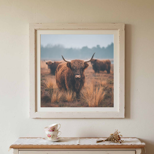 Highland Cattle Canvas Print – canvas print shown framed in a styled room