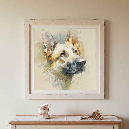German Shepherd Wall Art – canvas print shown framed in a styled room