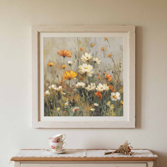 Wildflower Field Canvas Print – canvas print shown framed in a styled room