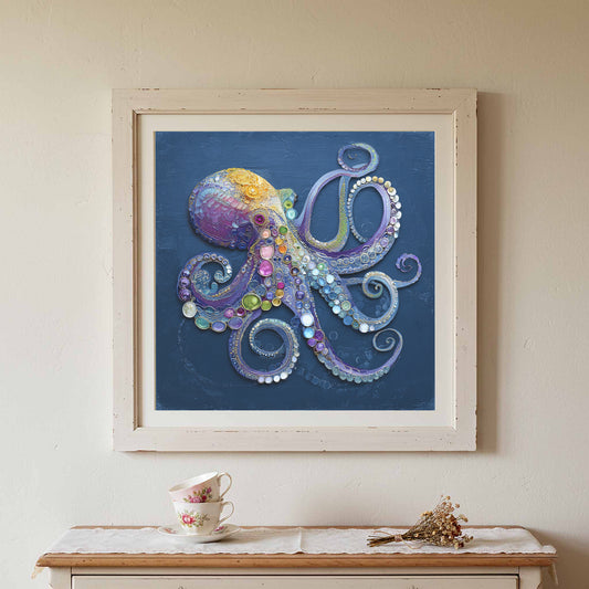 Decorative Octopus Canvas Wall Art – canvas print shown framed in a styled room