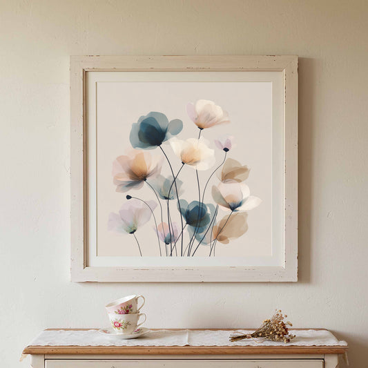 Modern Floral Wall Art – canvas print shown framed in a styled room