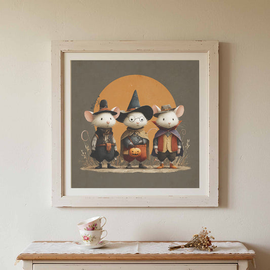 Halloween Mice Canvas Print – canvas print shown framed in a styled room
