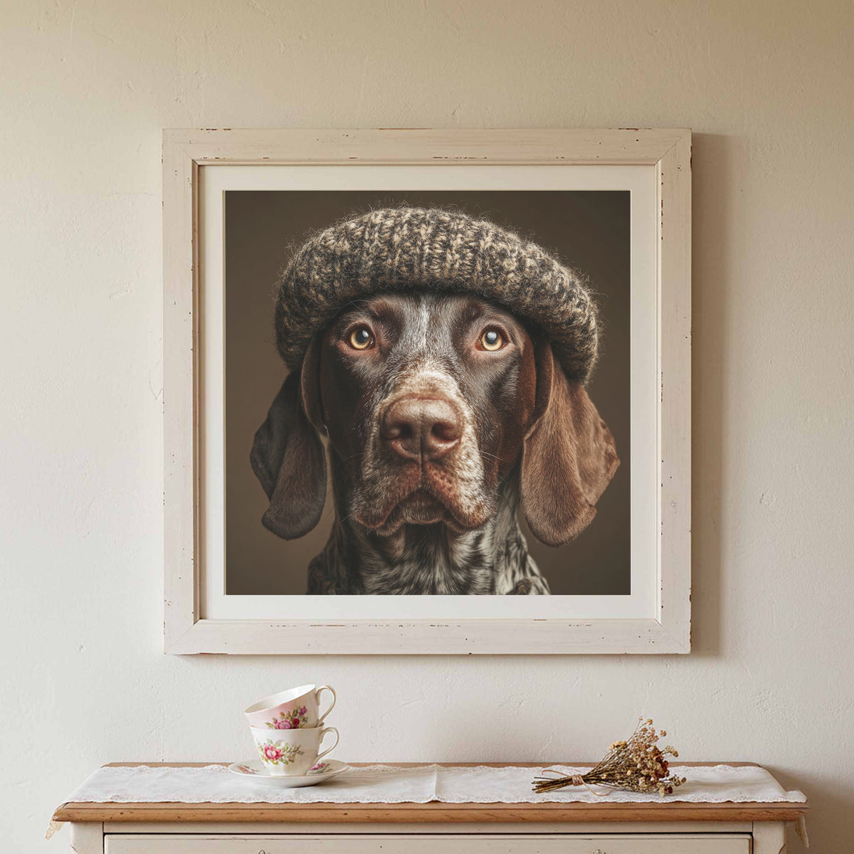 German Shorthaired Pointer Canvas Art – canvas print shown framed in a styled room