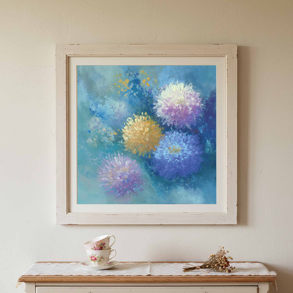 Abstract Floral Canvas Wall Art – styled room view 2