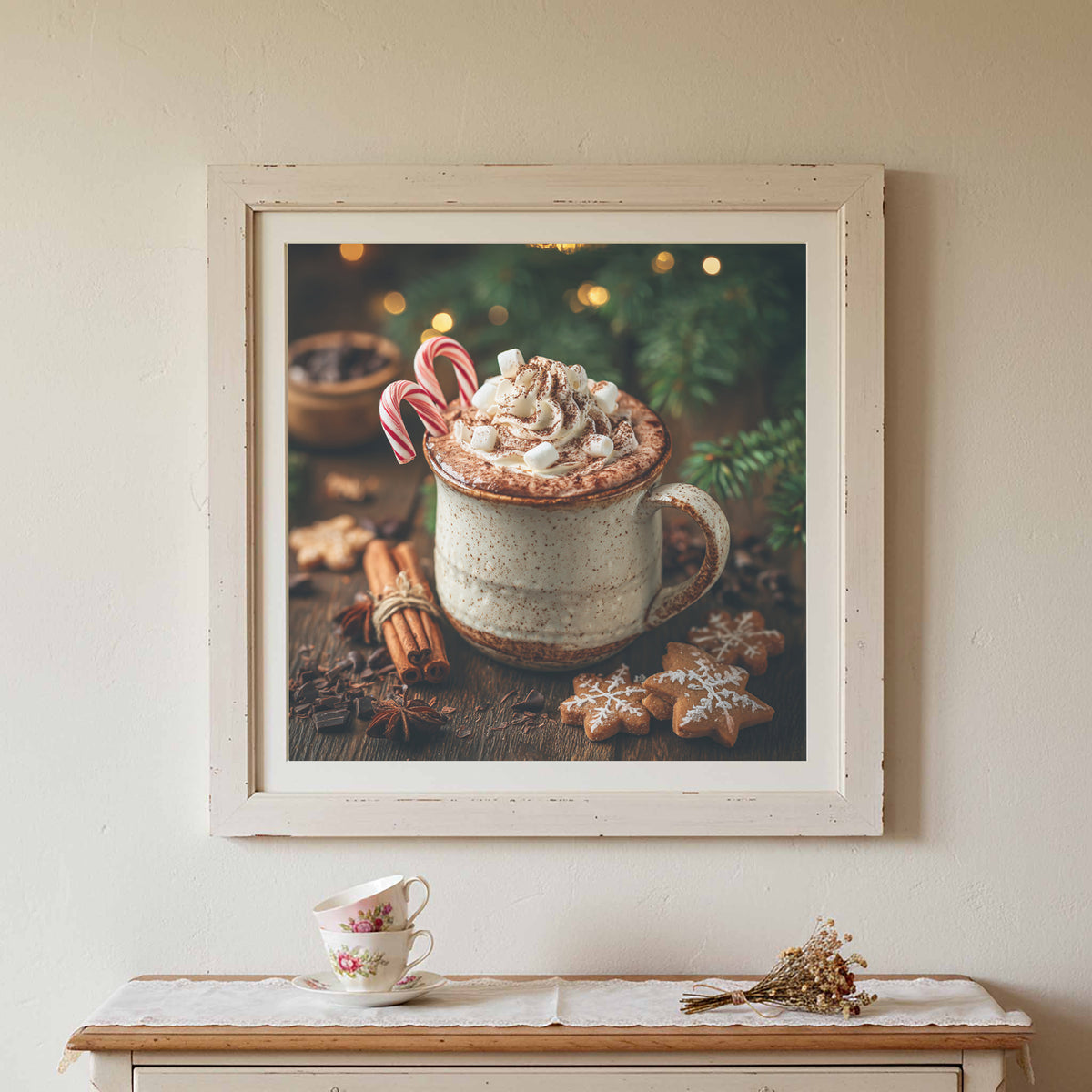 Christmas Hot Cocoa Canvas Wall Art – styled room view 2