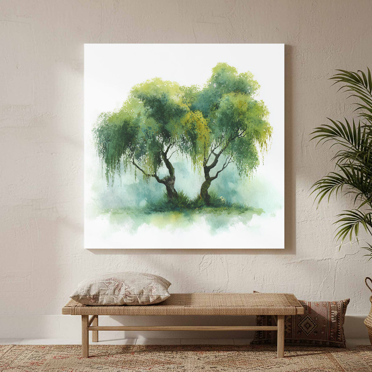 Weeping Willow Watercolor Print – styled room view 2
