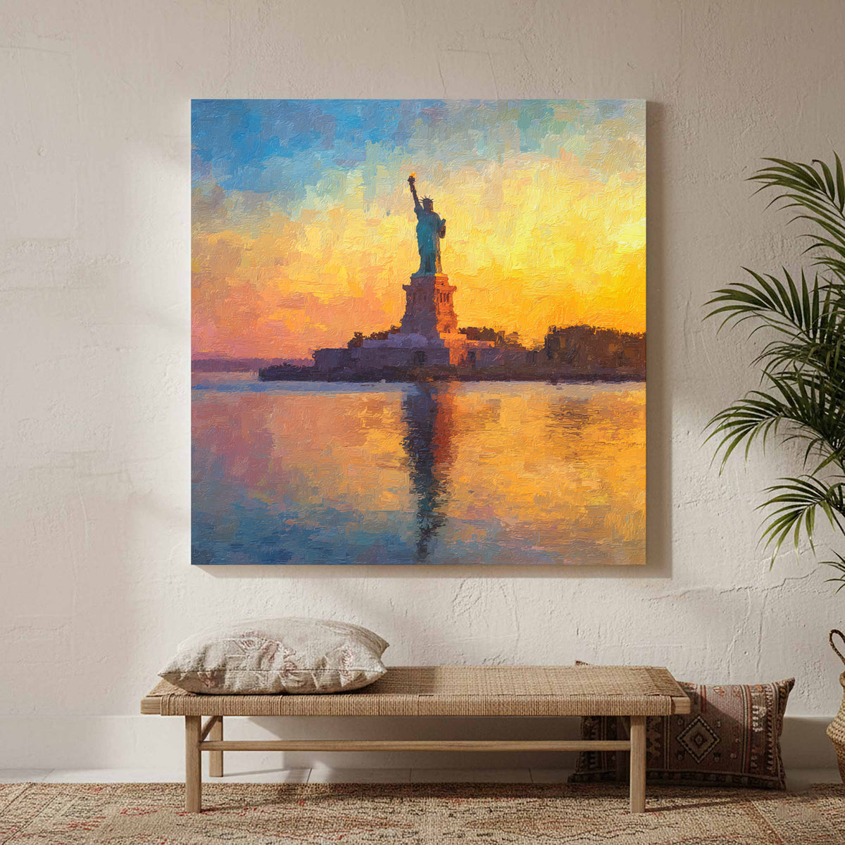 Statue of Liberty Sunrise Canvas Print – styled room view 3