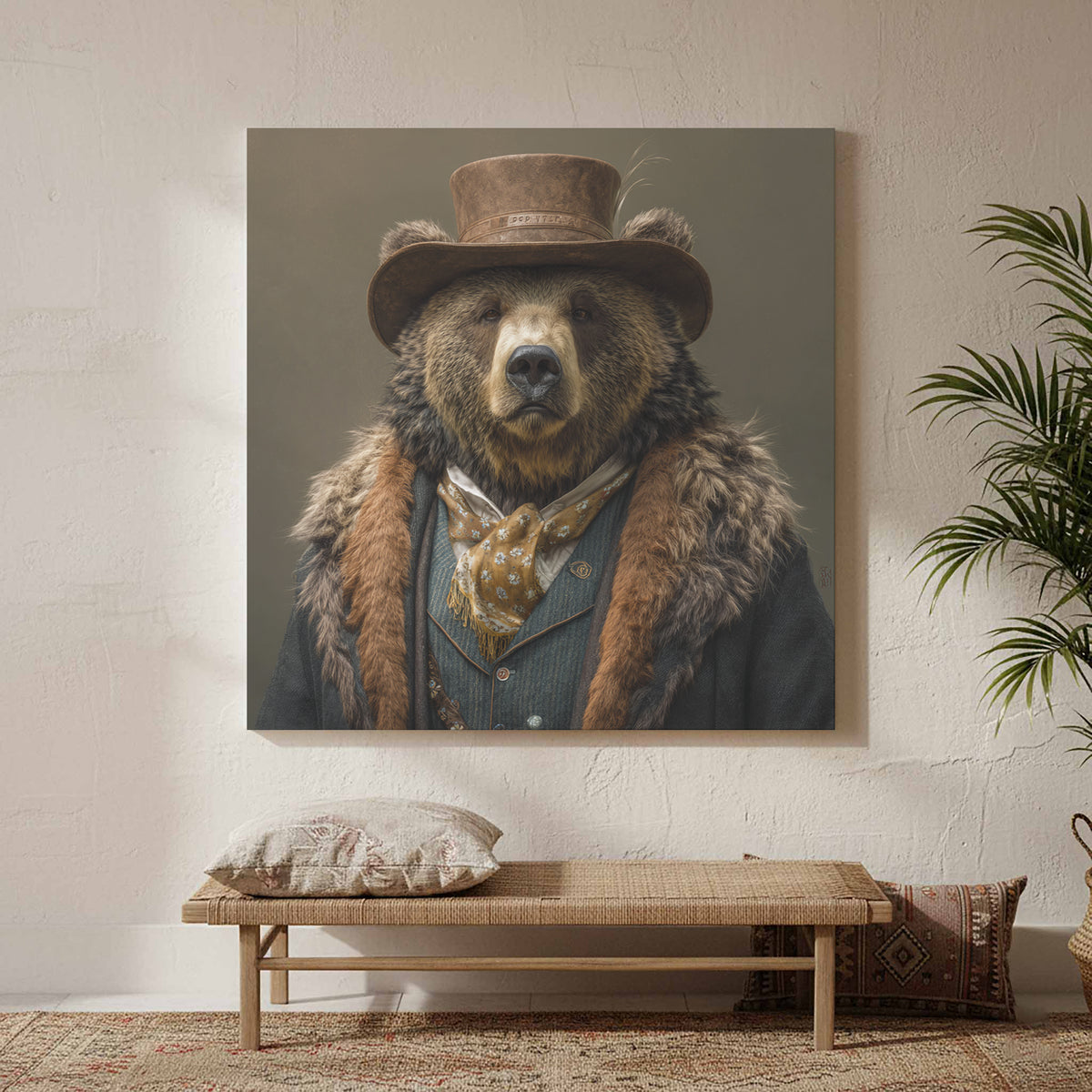 Western Bear Gentleman Canvas Wall Art – styled room view 2