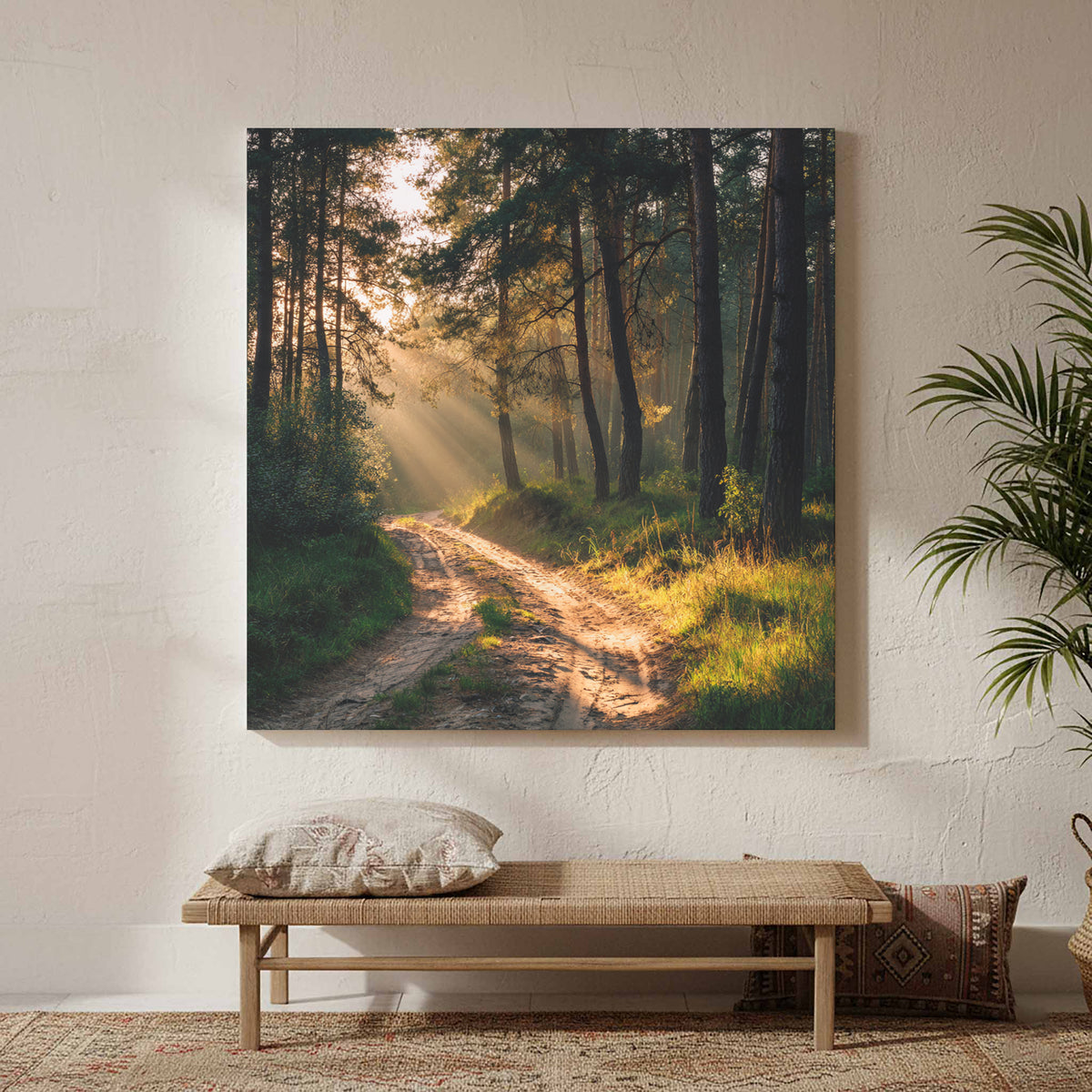 Forest Path Canvas Print – styled room view 3