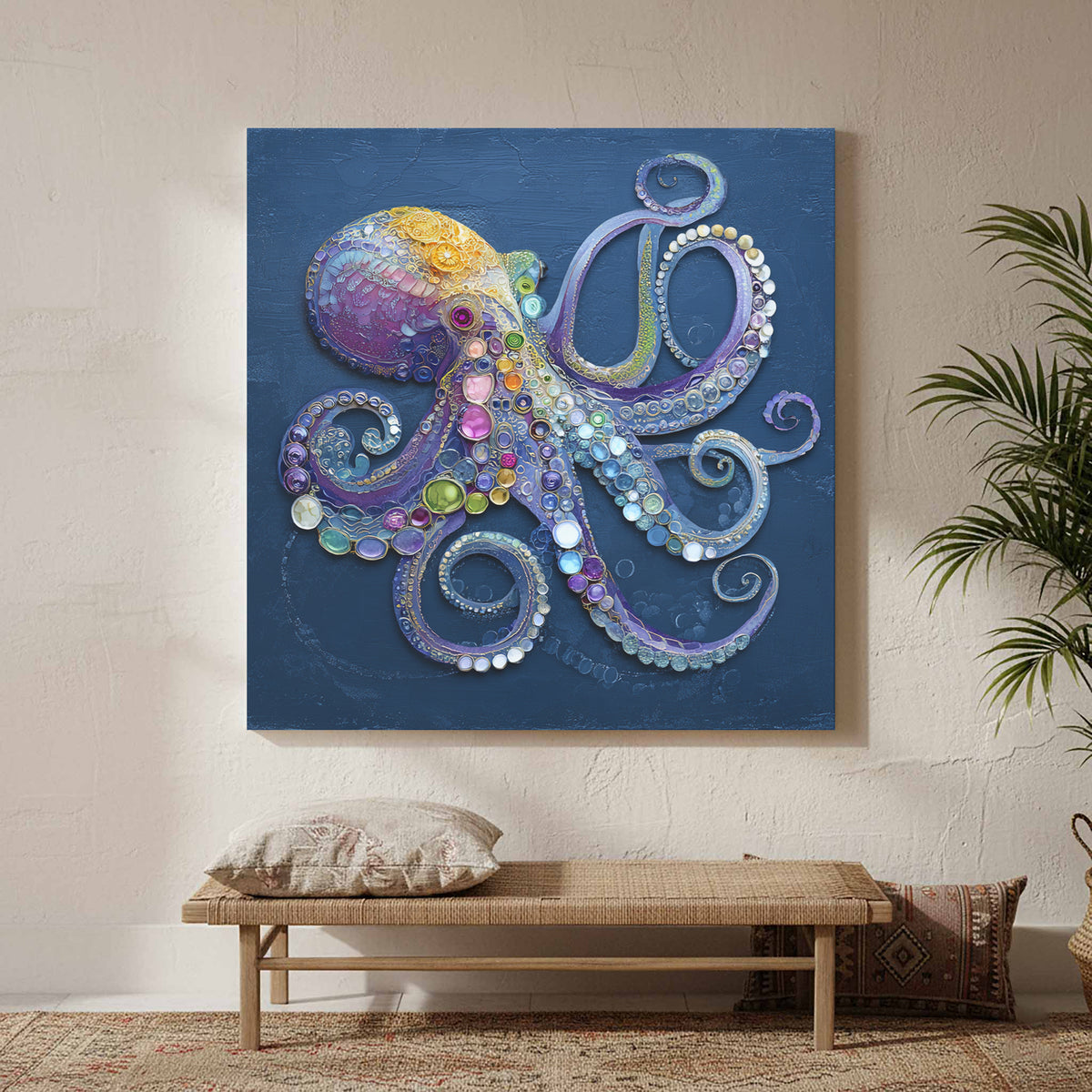 Decorative Octopus Canvas Wall Art – styled room view 2