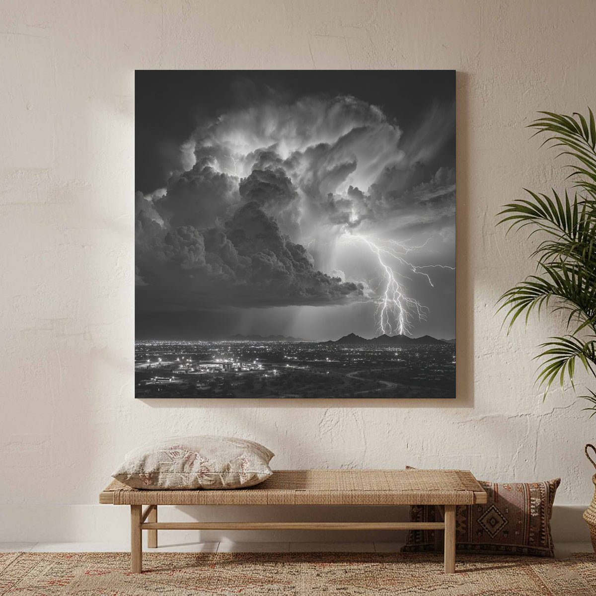 Desert Lightning Storm Canvas Print – styled room view 2