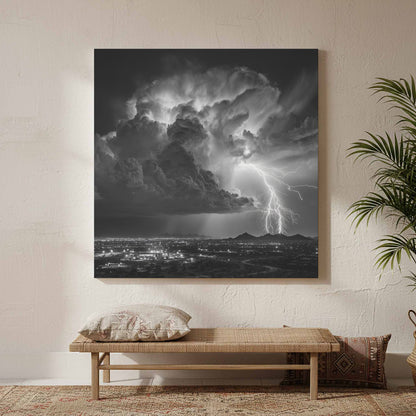Desert Lightning Storm Canvas Print – styled room view 2
