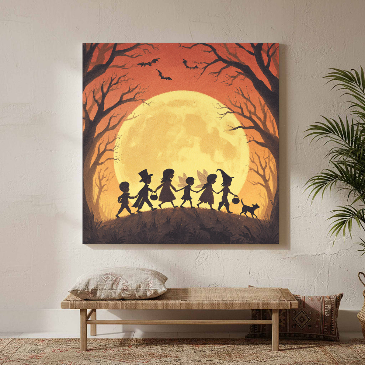 Halloween Trick or Treat Canvas Wall Art – styled room view 2
