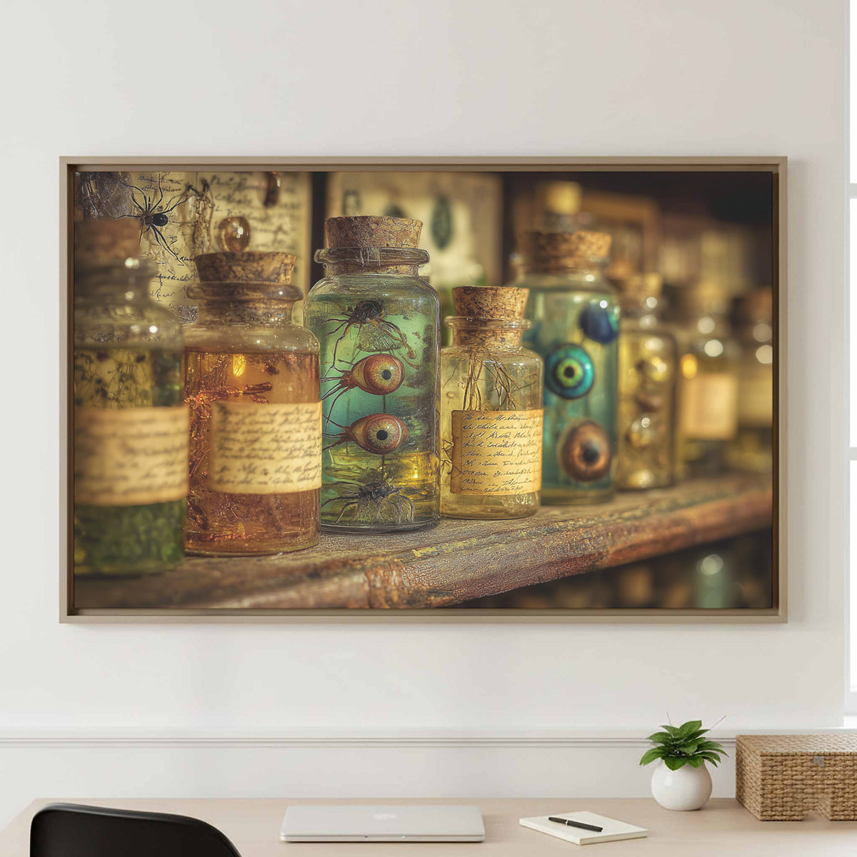Gothic Specimen Jar Wall Art – canvas print shown framed in a styled room