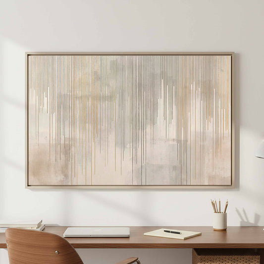 Abstract Minimalist Wall Art – canvas print shown framed in a styled room