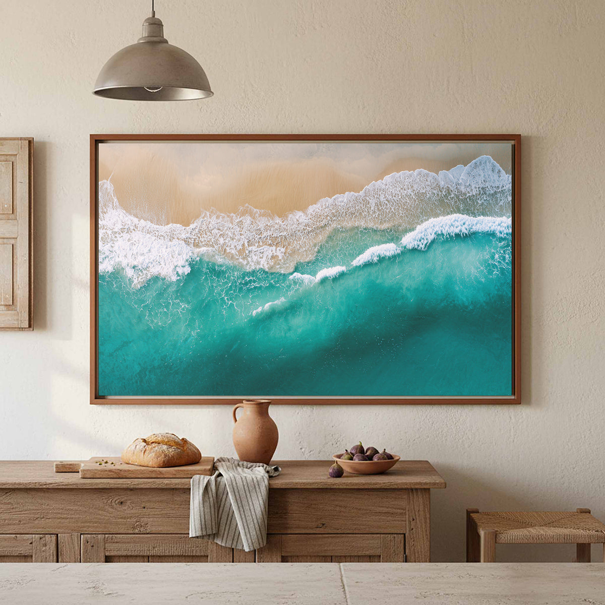 Aerial Ocean Waves Canvas Wall Art – styled room view 4