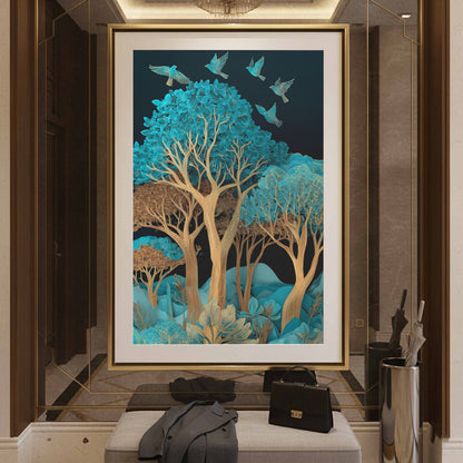Turquoise Paper Cut Art Canvas Print – styled room view 3