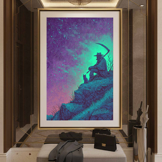 Dark Fantasy Reaper Art Print – canvas print shown framed in a styled room