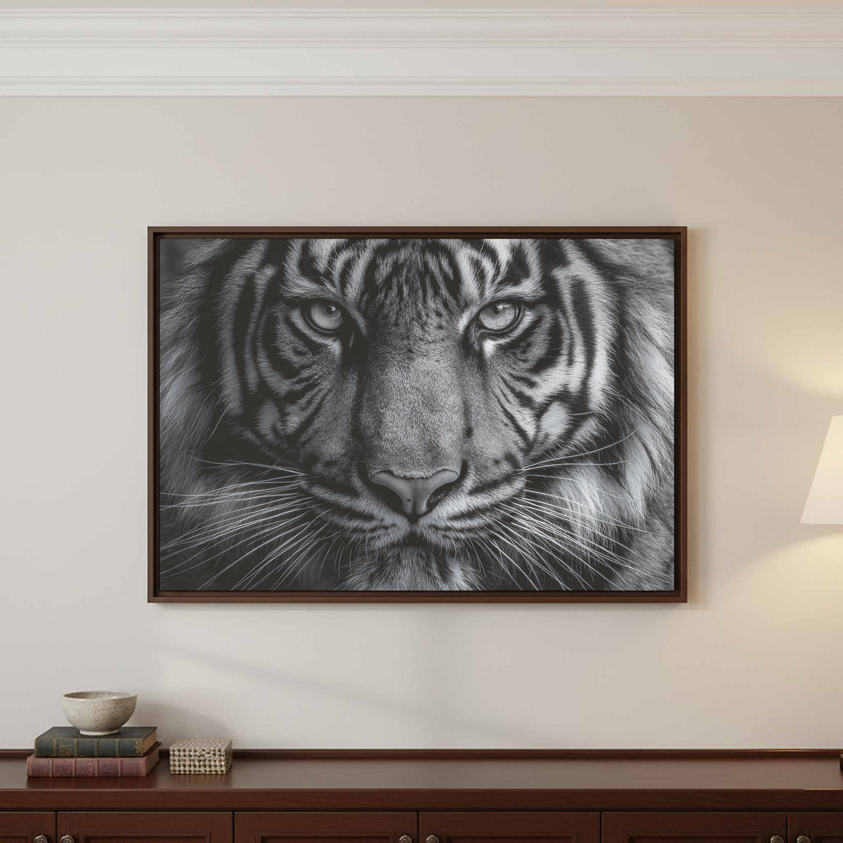 Bengal Tiger Portrait Canvas Art – styled room view 3