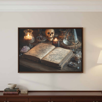 Dark Academia Spellbook Canvas Print – styled room view 2