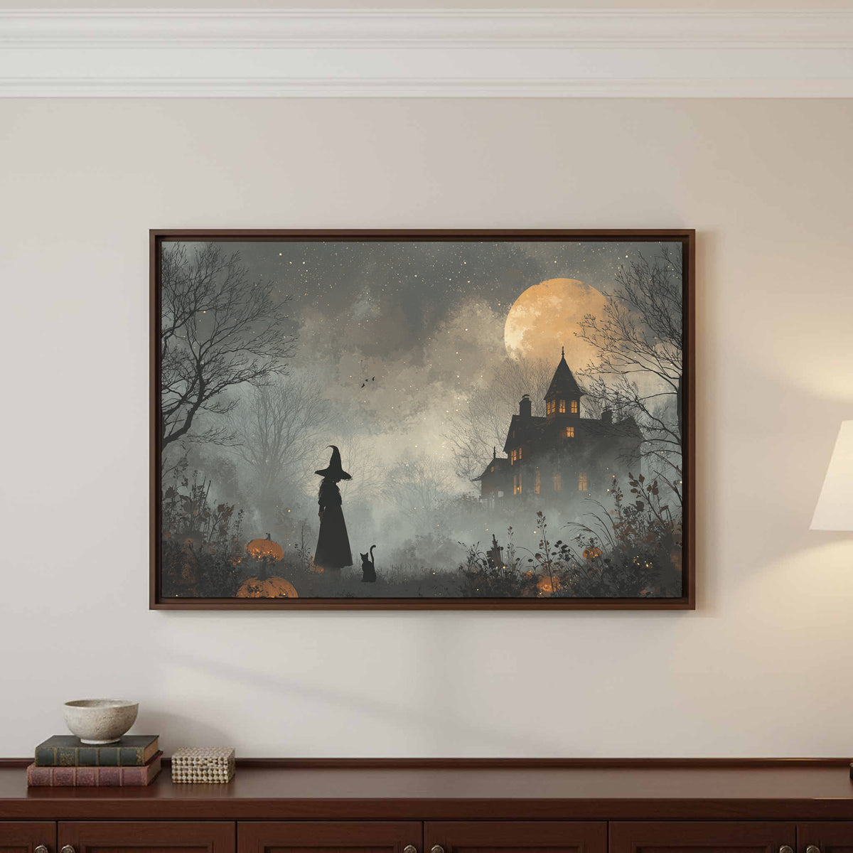 Spooky Witch Halloween Wall Art – styled room view 2