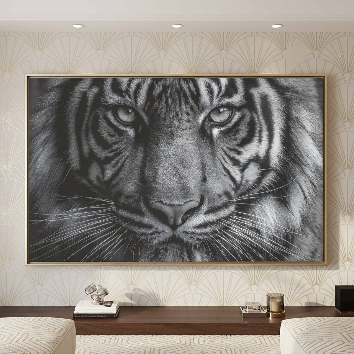 Bengal Tiger Portrait Canvas Art – styled room view 4