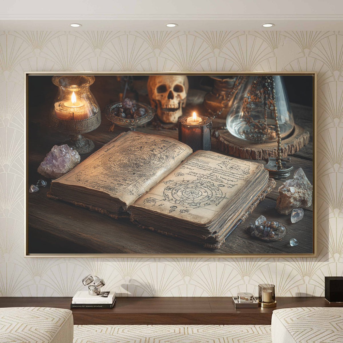 Dark Academia Spellbook Canvas Print – styled room view 3