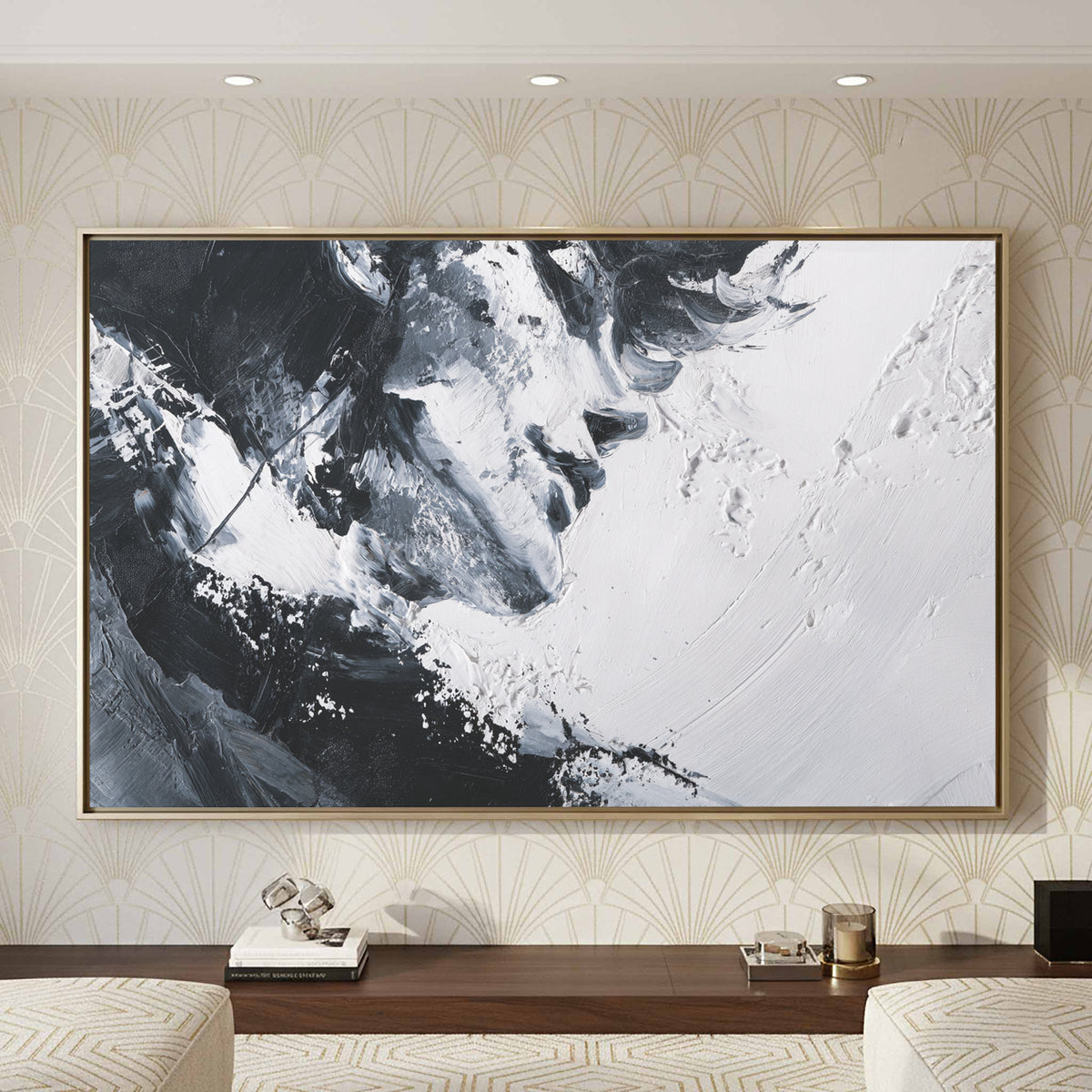Abstract Intimate Couple Wall Art – styled room view 5