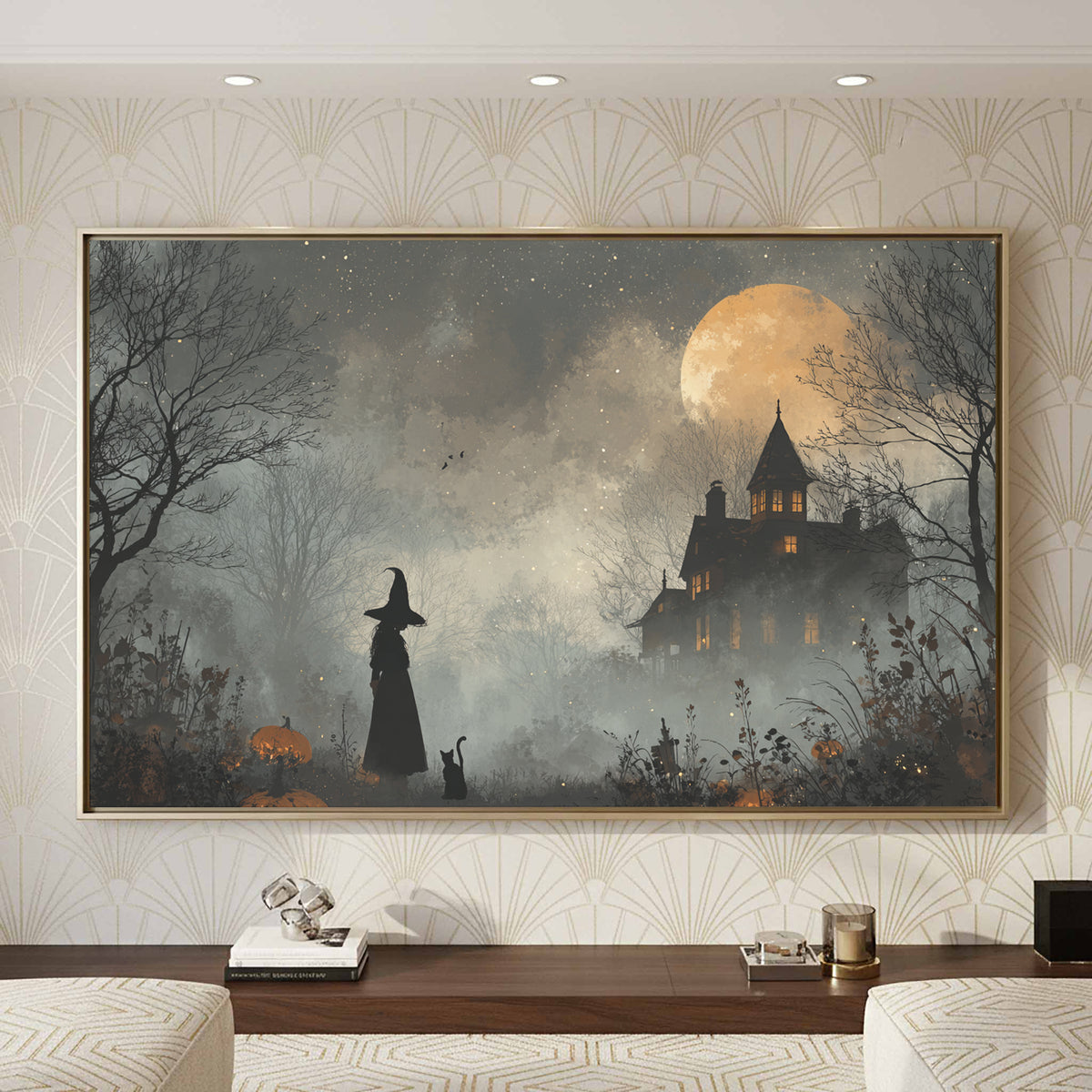 Spooky Witch Halloween Wall Art – styled room view 3