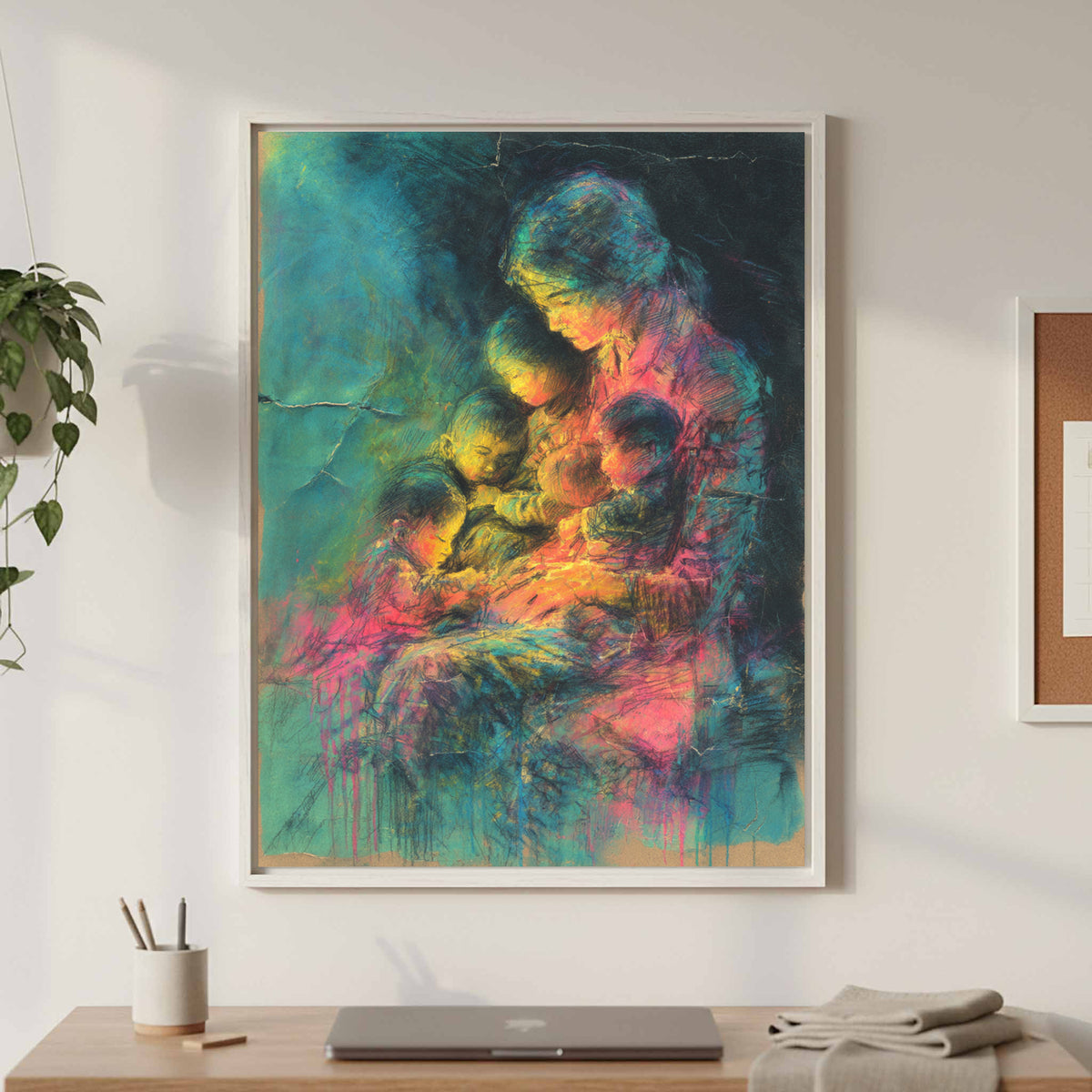 Mother &amp; Children Abstract Canvas Art – styled room view 3