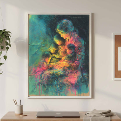 Mother &amp; Children Abstract Canvas Art – styled room view 3