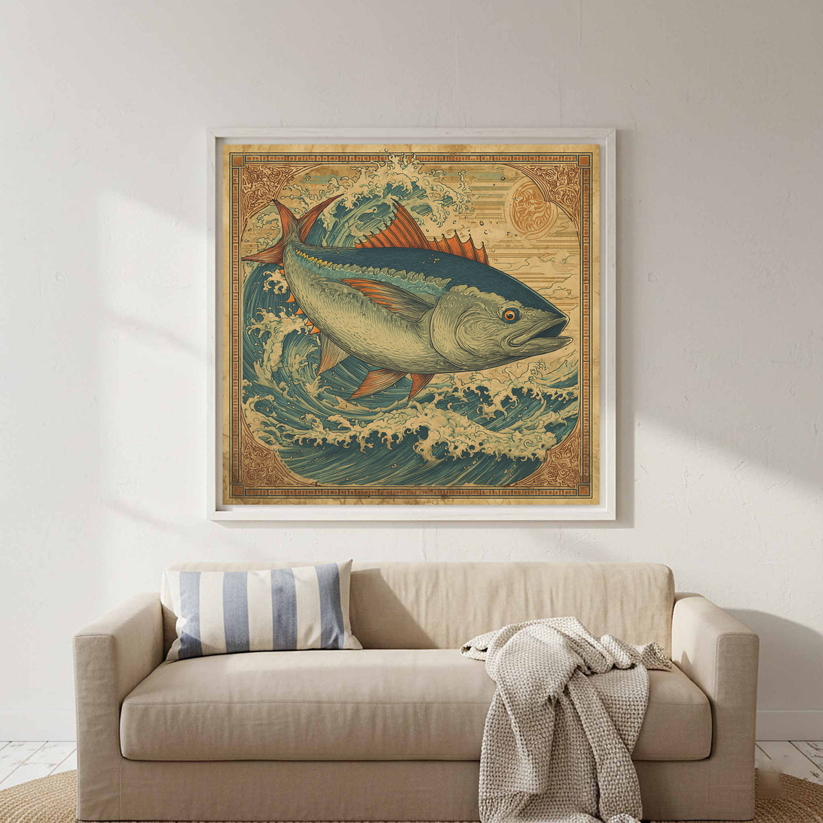 Vintage Tuna Ocean Wall Art – styled room view 6