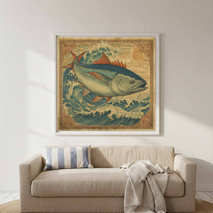 Vintage Tuna Ocean Wall Art – styled room view 6