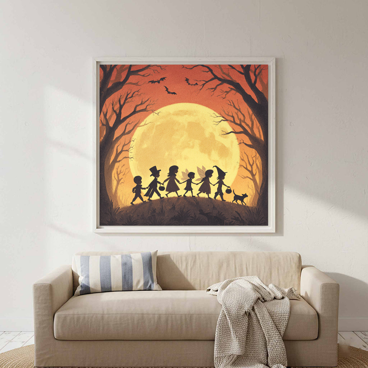 Halloween Trick or Treat Canvas Wall Art – styled room view 5
