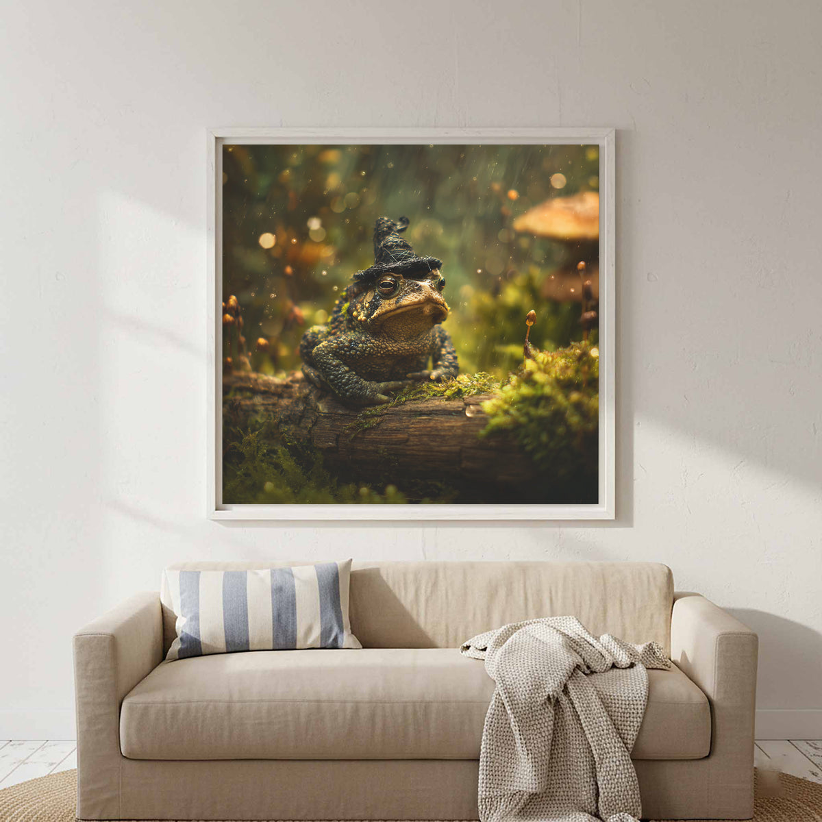 Grumpy Toad Witch Hat Canvas Print – styled room view 5