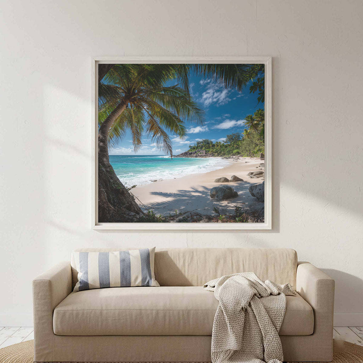 Tropical Beach Palm Tree Canvas Wall Art – styled room view 5