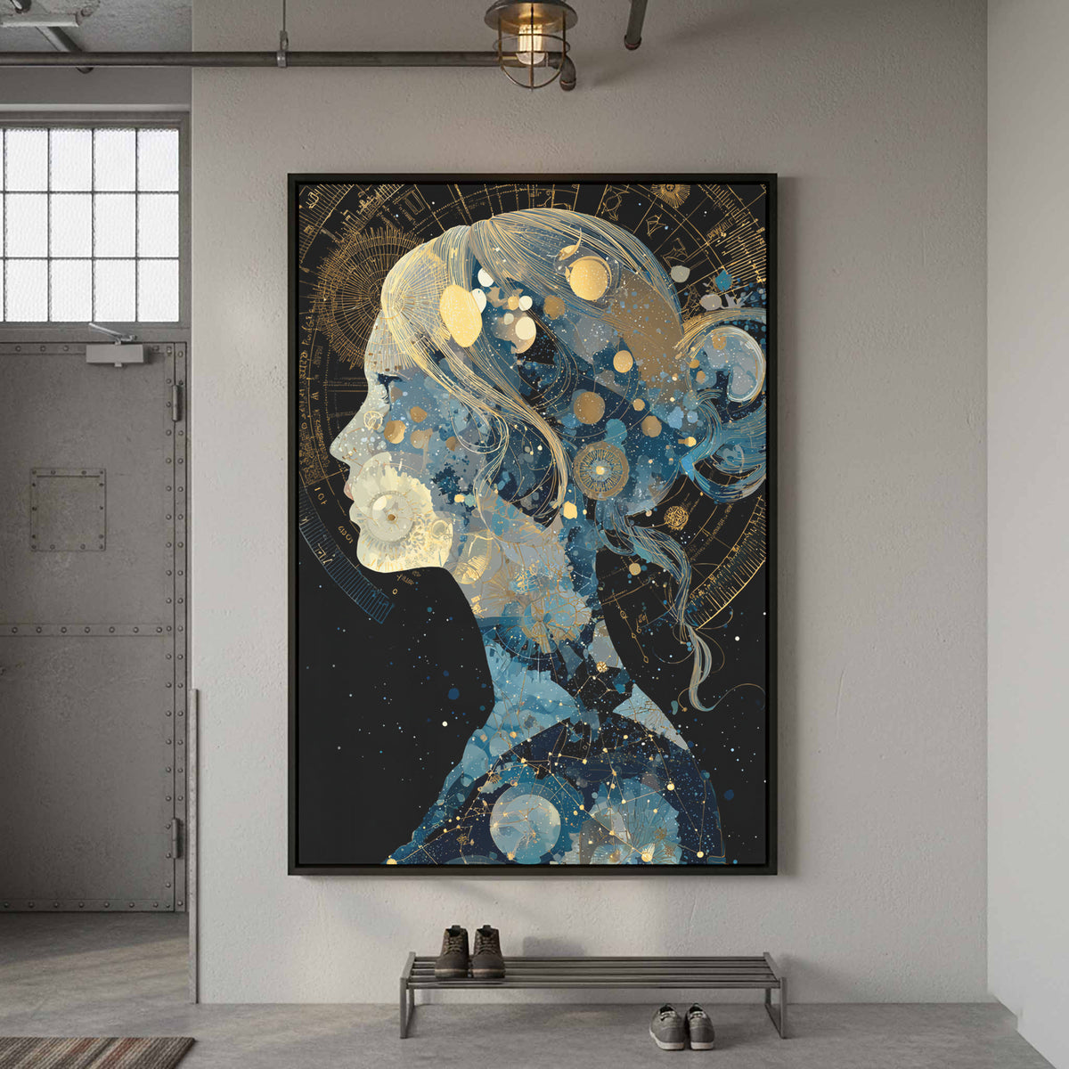 Celestial Woman Silhouette Canvas Art – styled room view 4