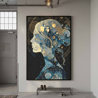 Celestial Woman Silhouette Canvas Art – styled room view 4