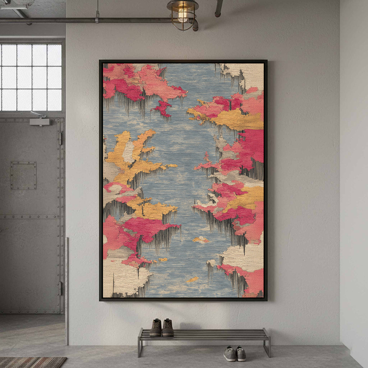 Abstract Textile Canvas Wall Art – styled room view 3