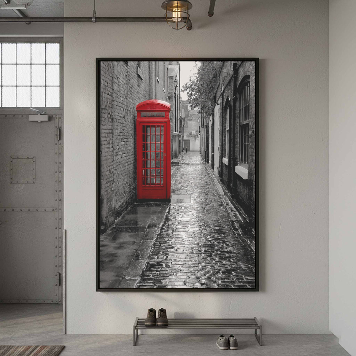 Red Phone Booth London Street Art Canvas Print – styled room view 4