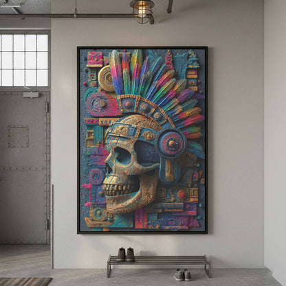 Mexican Sugar Skull Canvas Wall Art – canvas print shown framed in a styled room