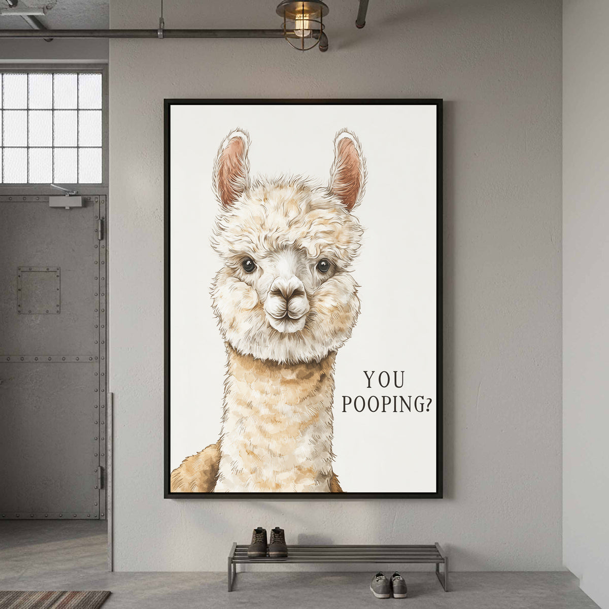 Funny Alpaca Wall Art – styled room view 4