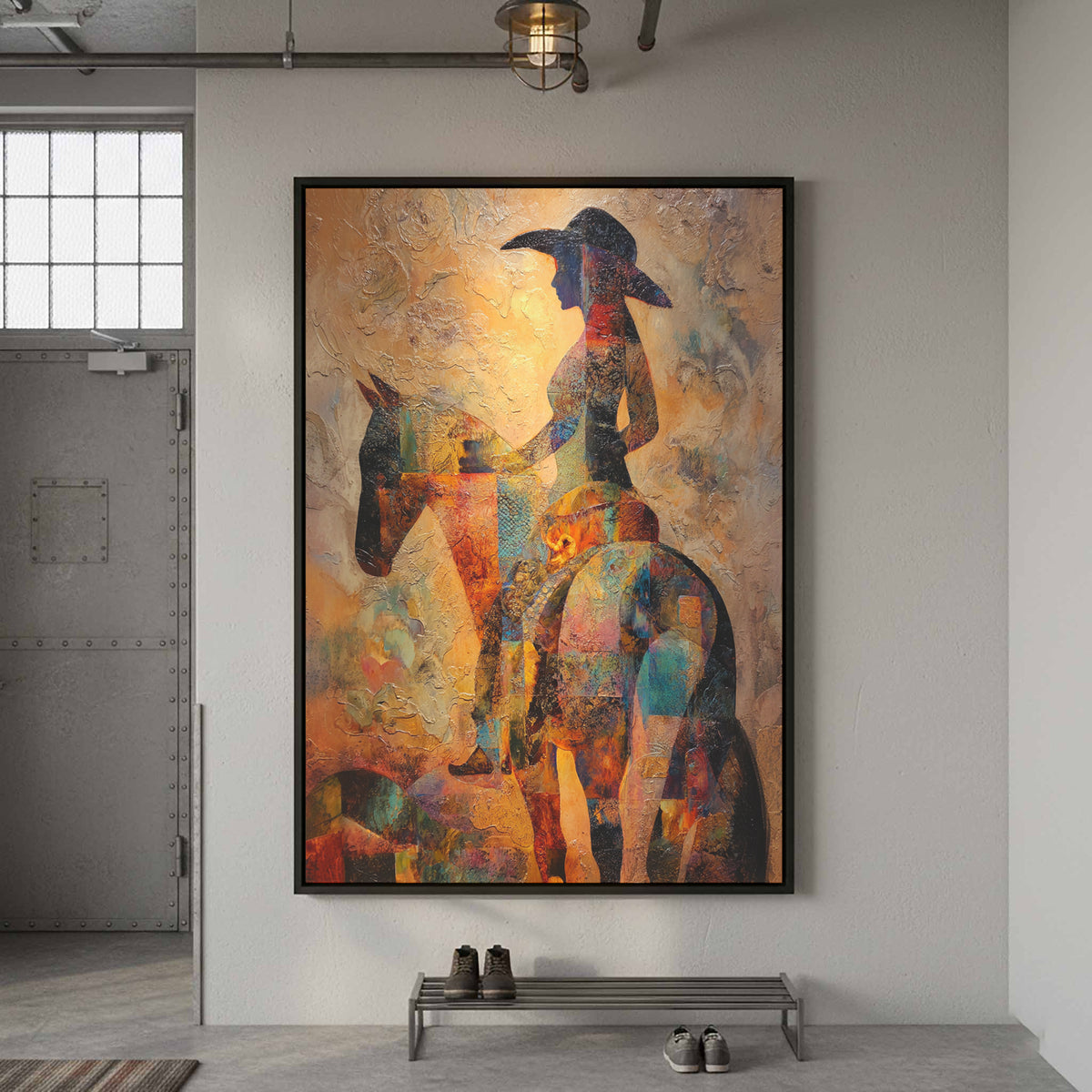 Western Cowgirl Abstract Canvas Art – styled room view 5