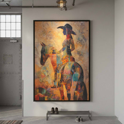 Western Cowgirl Abstract Canvas Art – styled room view 5