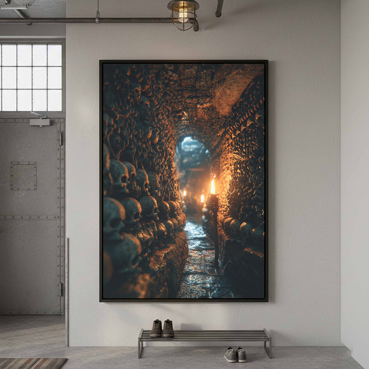 Dark Catacomb Canvas Wall Art – styled room view 2
