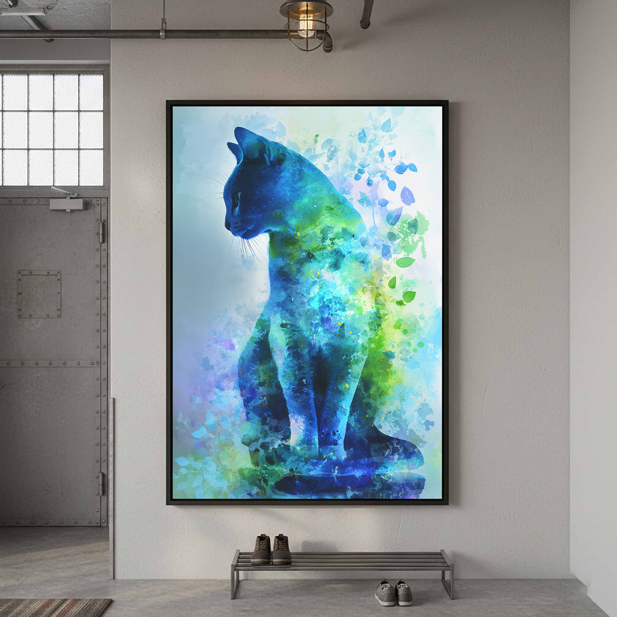 Russian Blue Cat Canvas Print – styled room view 4