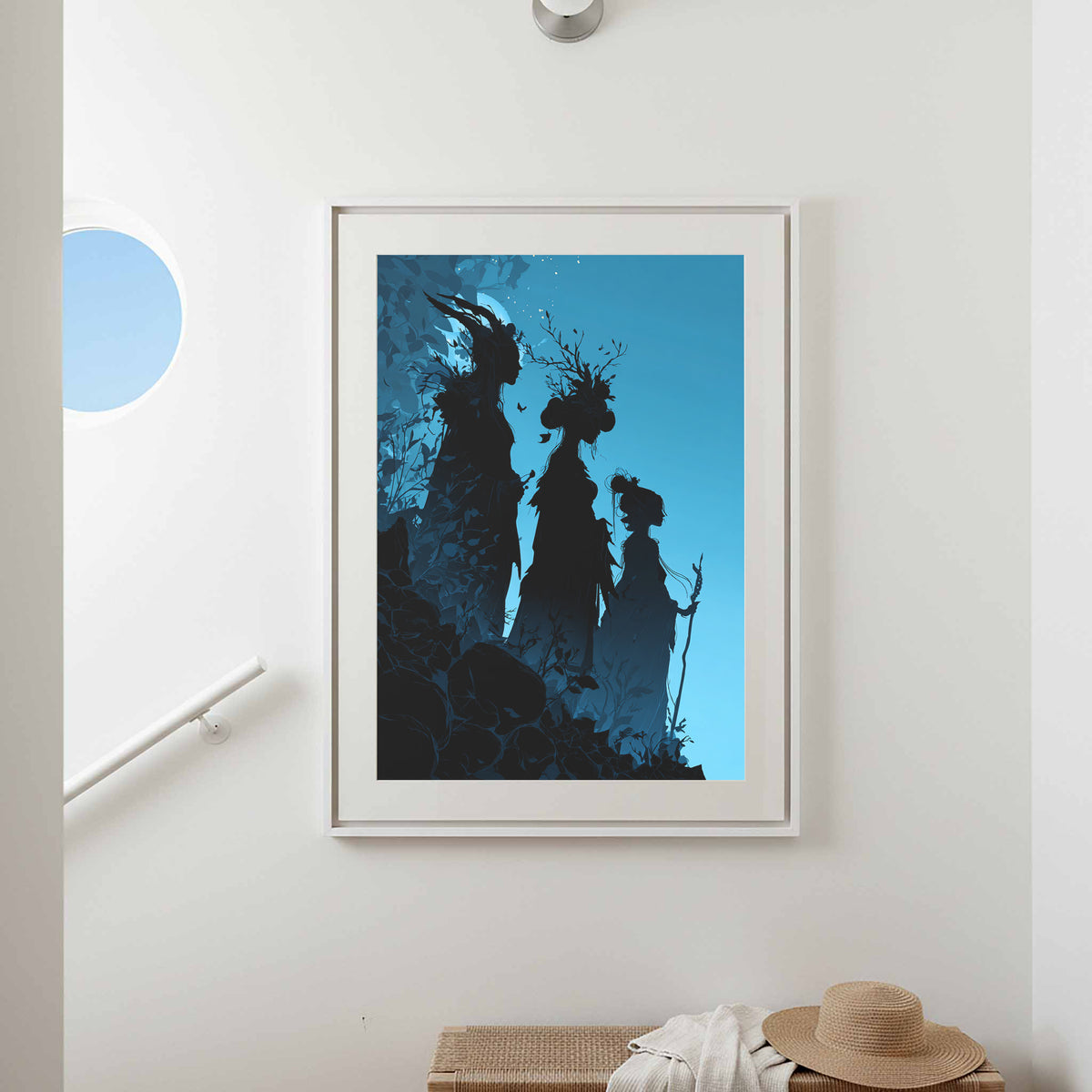 The Fates Silhouette Canvas Art – styled room view 4
