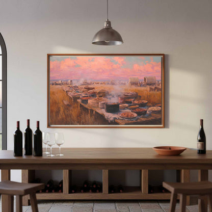 Western Chuckwagon Dinner Canvas Art – styled room view 5