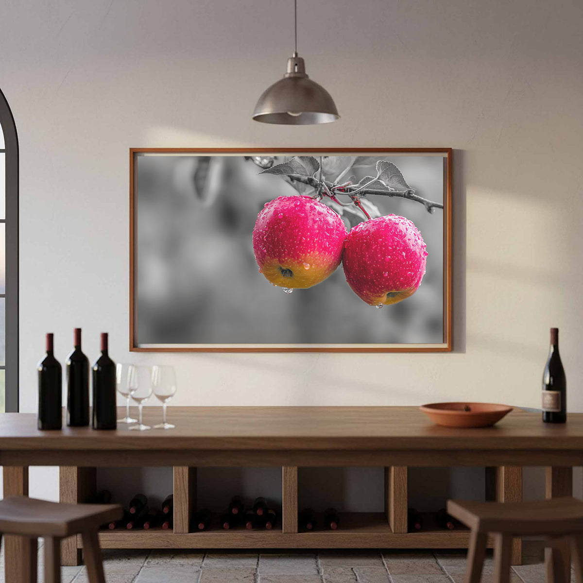 Red Apple Canvas Wall Art – styled room view 5