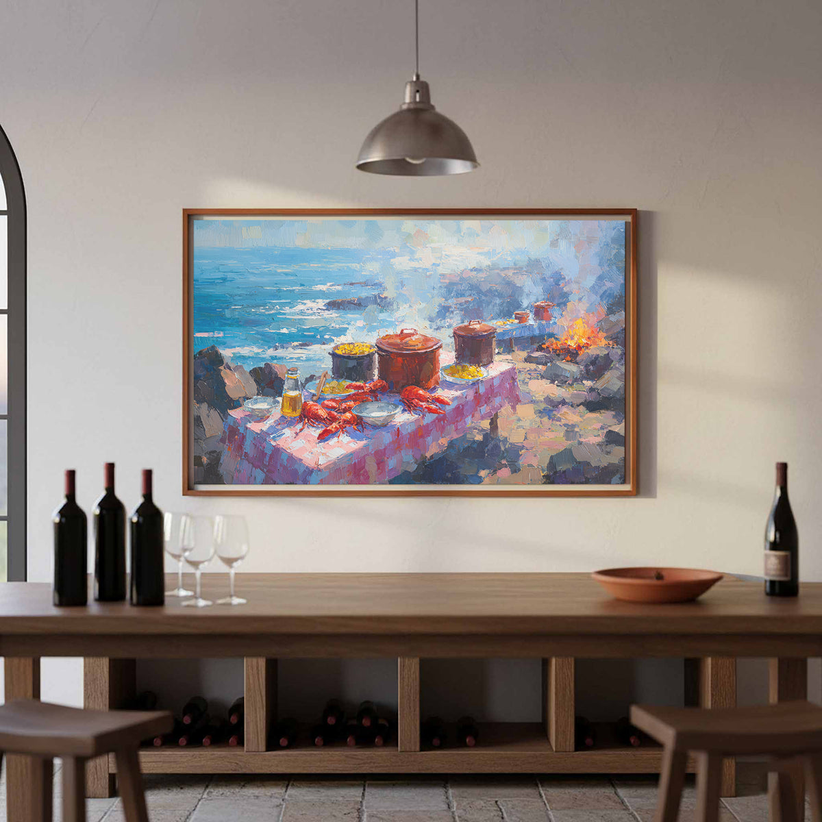 Coastal Lobster Feast Canvas Art – styled room view 5